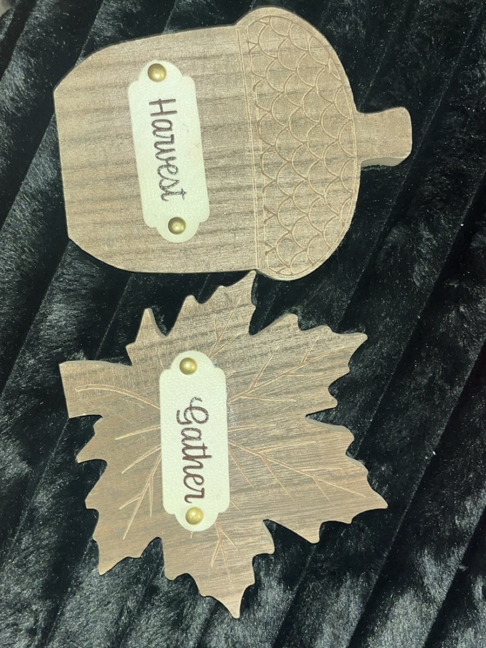 Autumn Harvest Wooden Leaf and Acorn Wall Accents - Brown